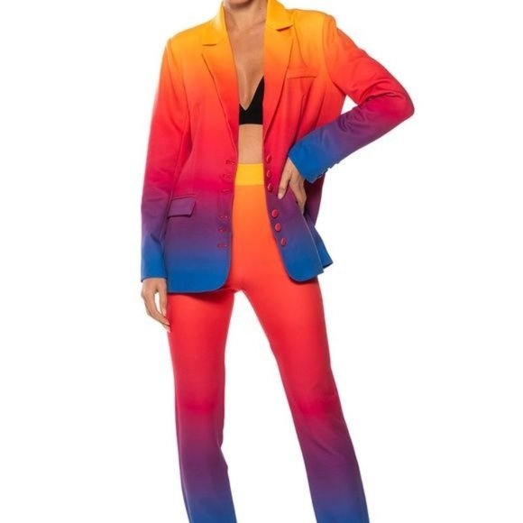 Callie Sunset Blvd Pantsuit: Ombre Blazer & Skinny Slacks: L 1X - Picture 9 of 15